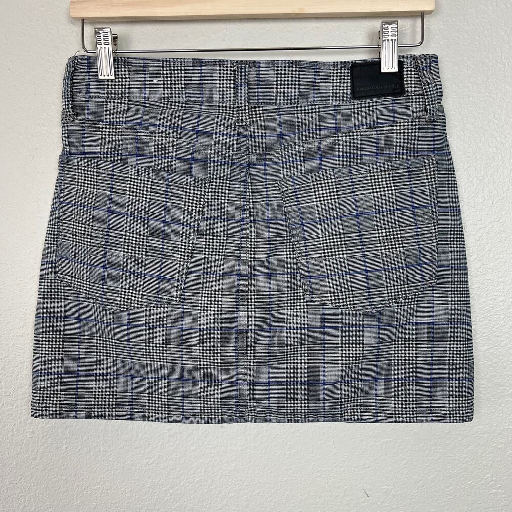American Eagle Women's Size 4 Hi-Rise Mini Skirt Black Blue White Plaid Stretch - Picture 9 of 12